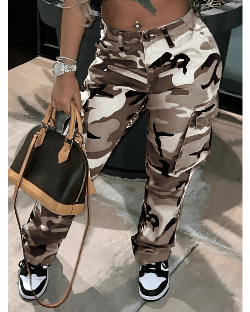 High Waisted Camo Cargo Pants