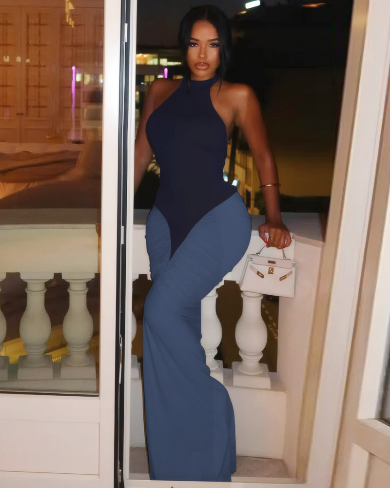 Erin Contrast Ruched Maxi Dress