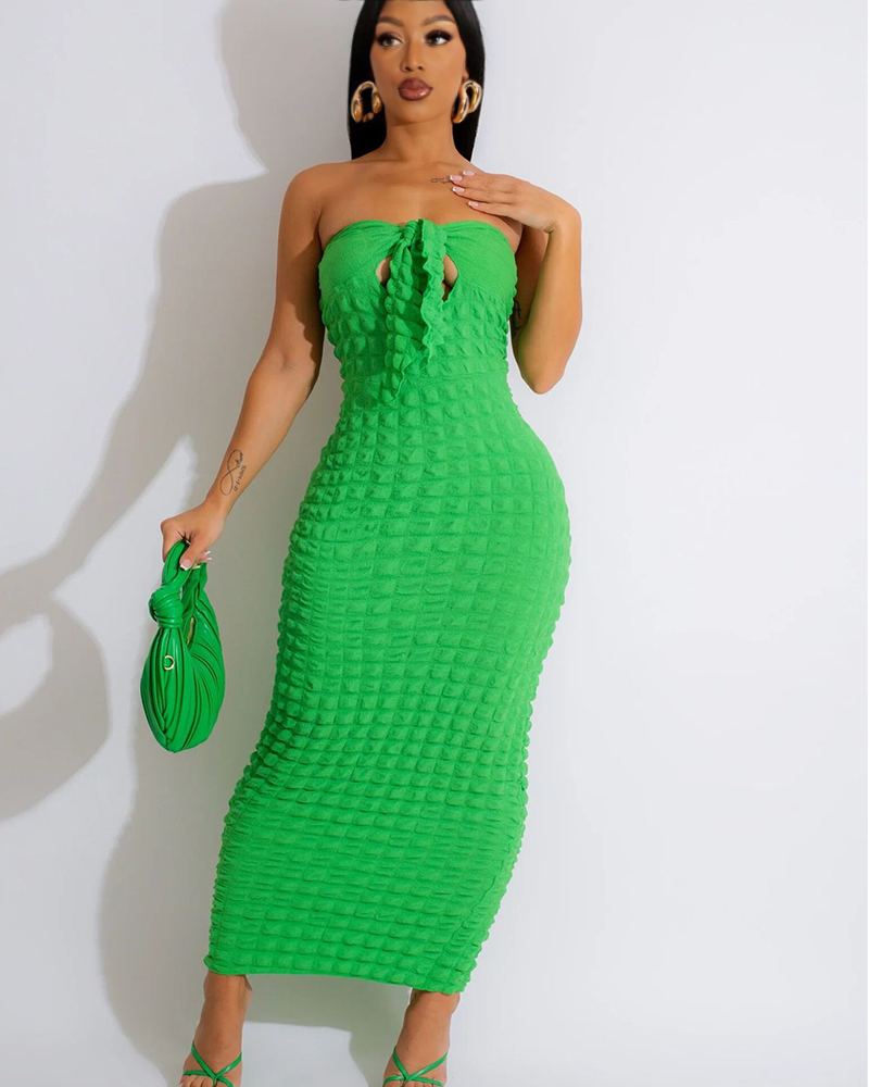 Print bubble sleeve maxi dress