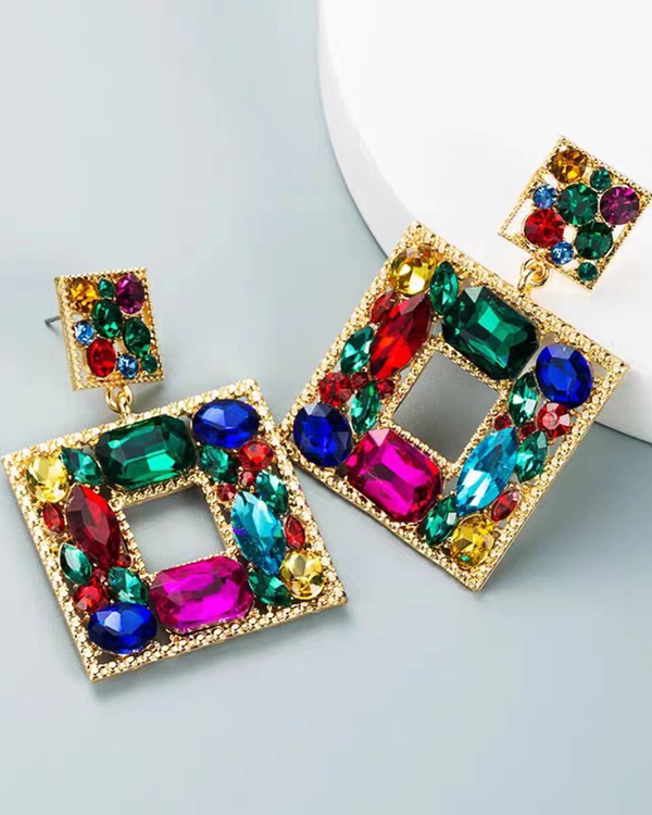 Diamond-encrusted square earrings