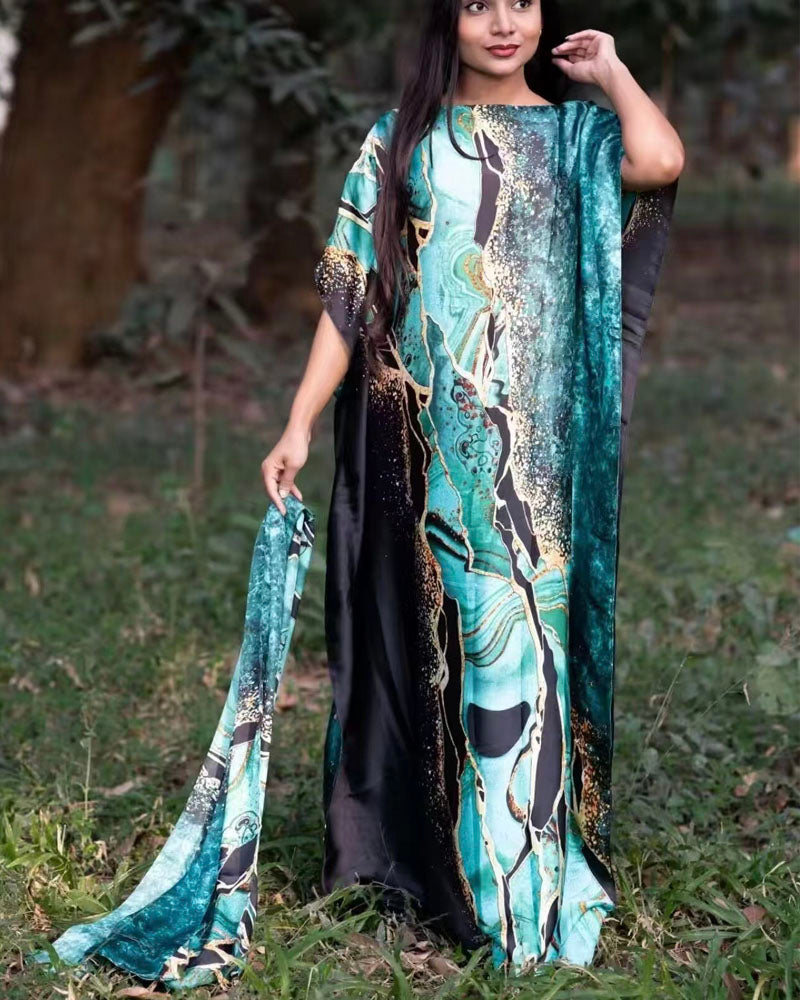 2 piece Satin Printed Dress