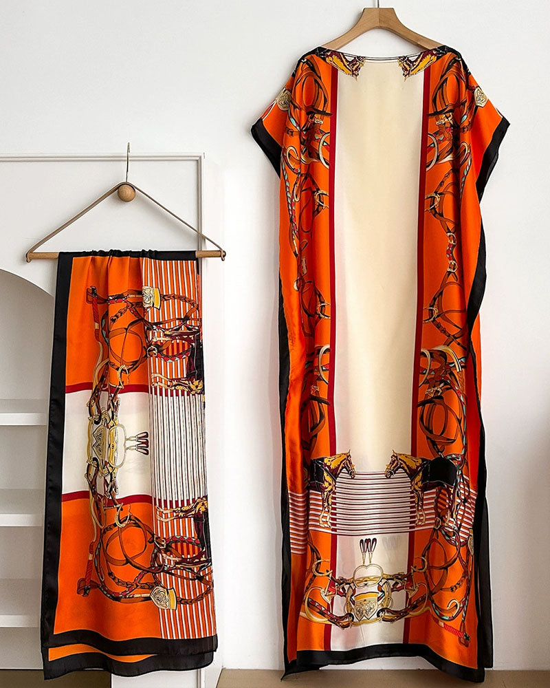 2 piece Satin Printed Dress