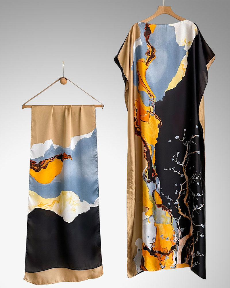 2 piece Satin Printed Dress