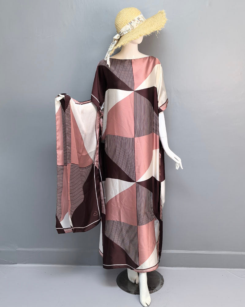 2 piece Satin Printed Dress