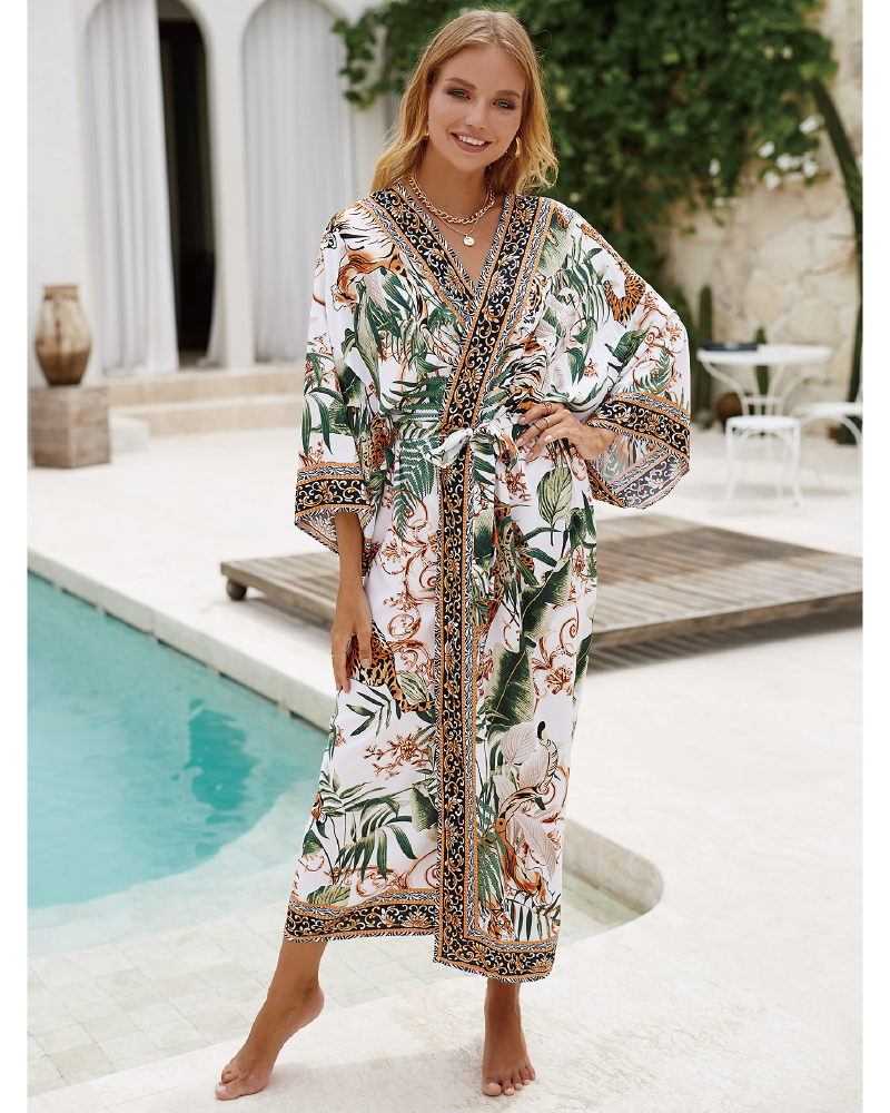 Plants Print Belted Cover Up