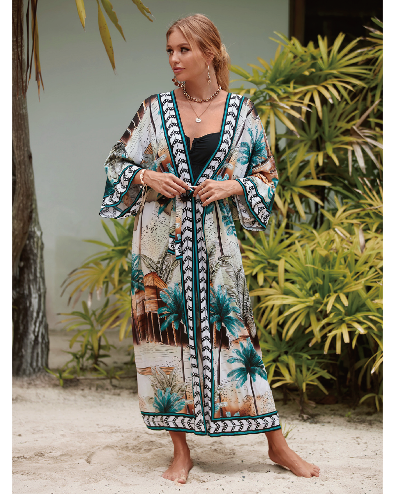 Plants Print Belted Cover Up