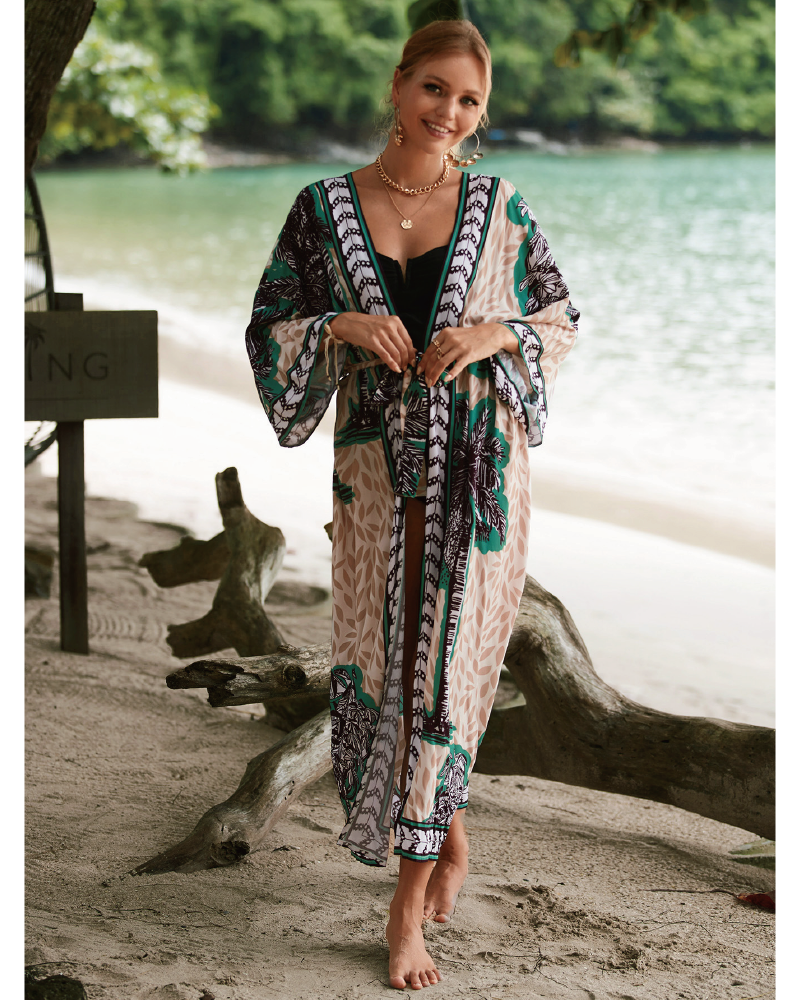 Plants Print Belted Cover Up