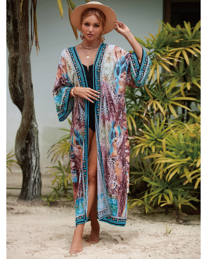 Plants Print Belted Cover Up