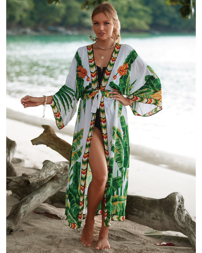 Plants Print Belted Cover Up