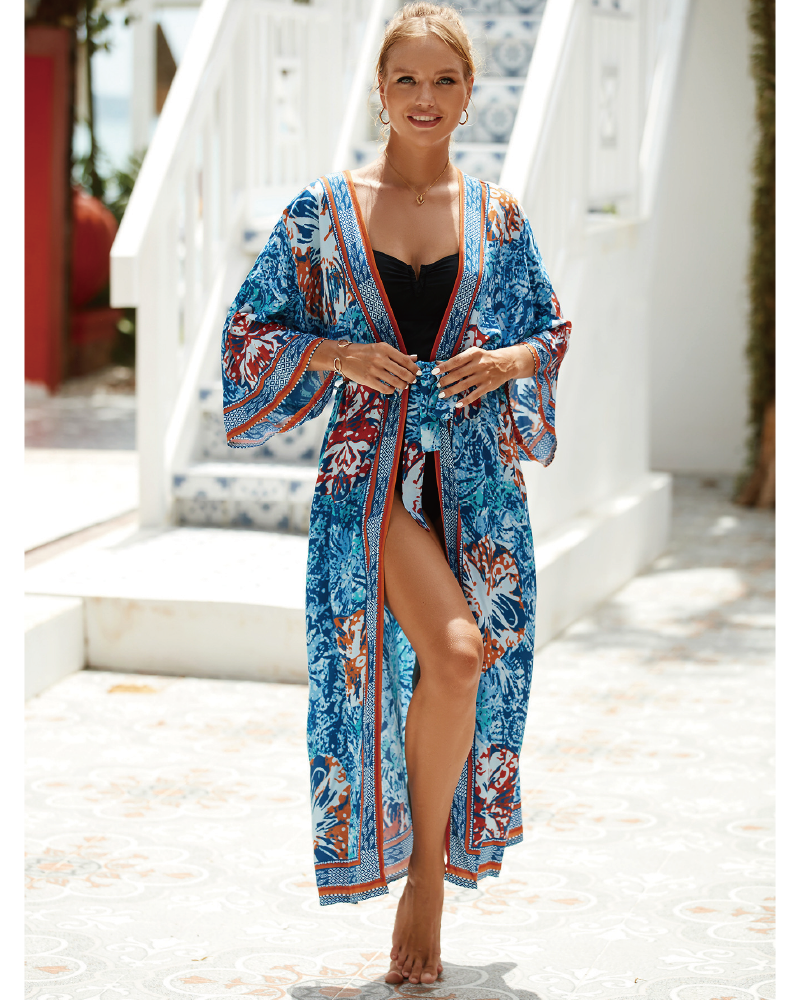 Plants Print Belted Cover Up