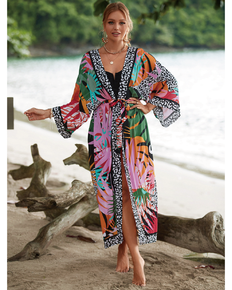 Plants Print Belted Cover Up
