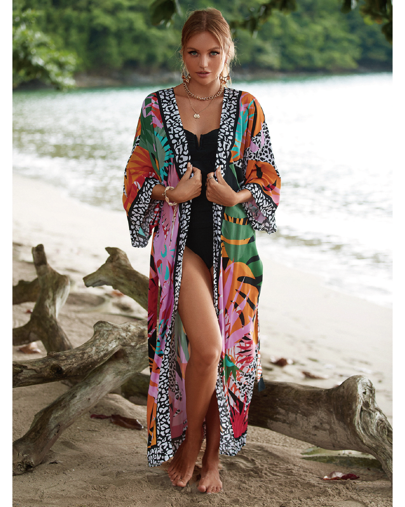 Plants Print Belted Cover Up