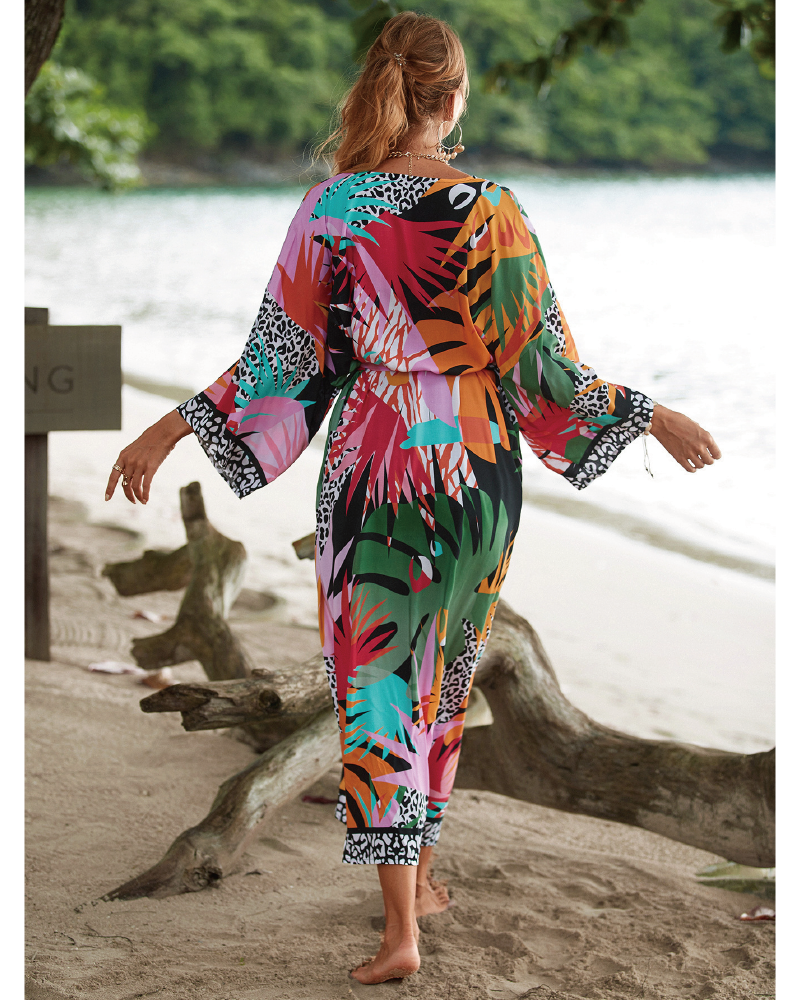 Plants Print Belted Cover Up