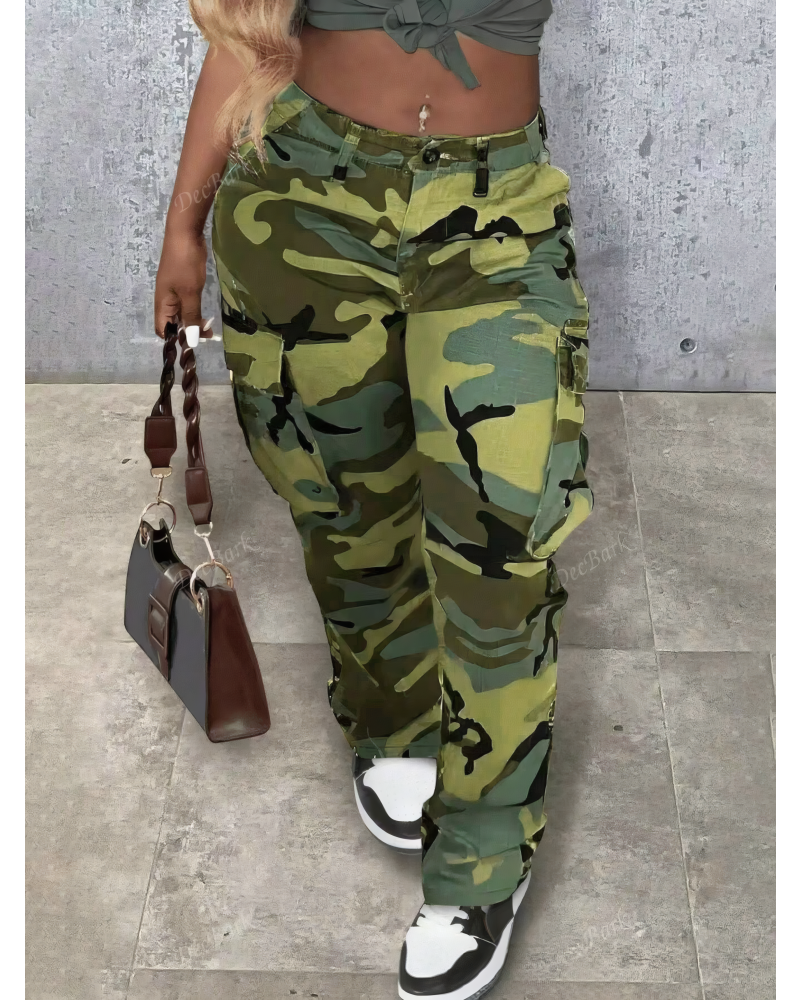 High Waisted Camo Cargo Pants