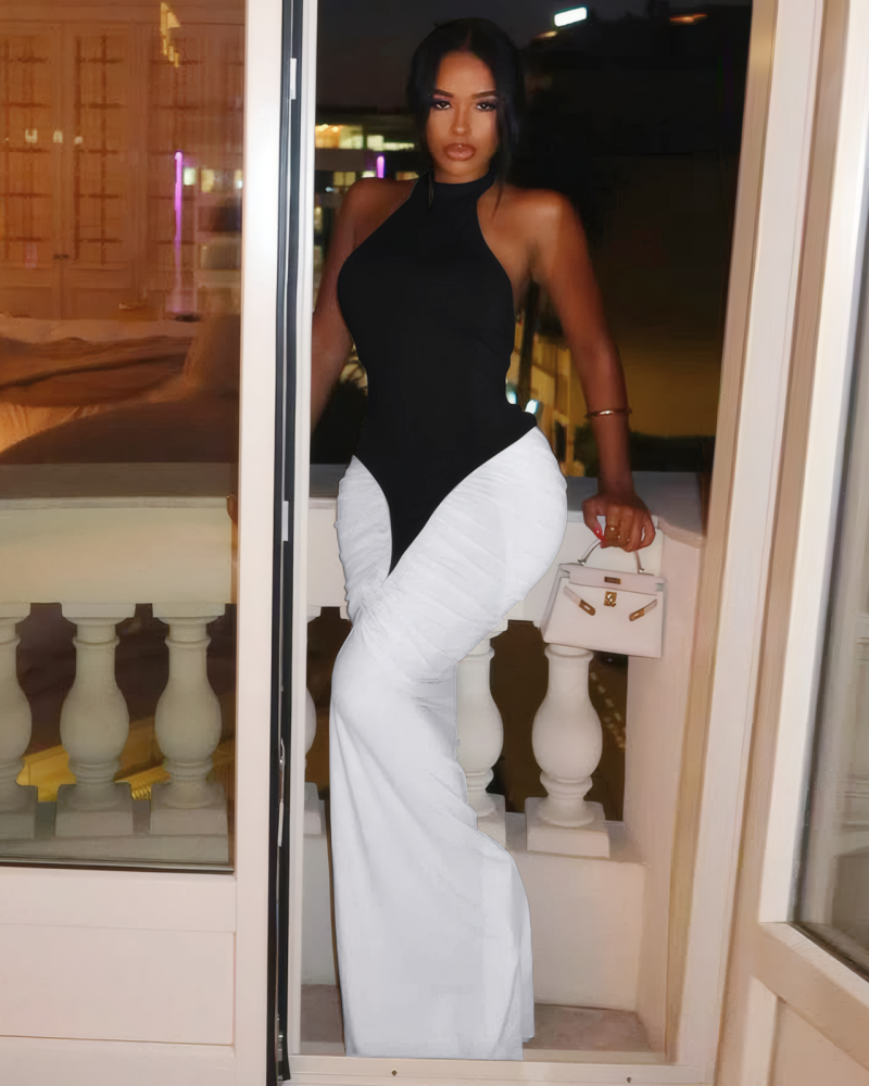 Erin Contrast Ruched Maxi Dress