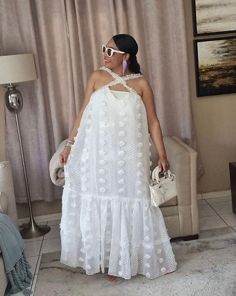 3D Flower Detailed Cutout Maxi Dress