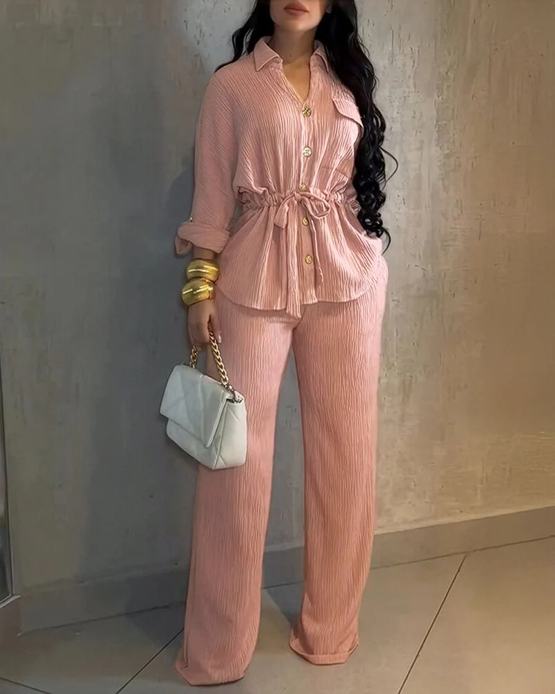 Isabell Textured Wide Leg Pant Set