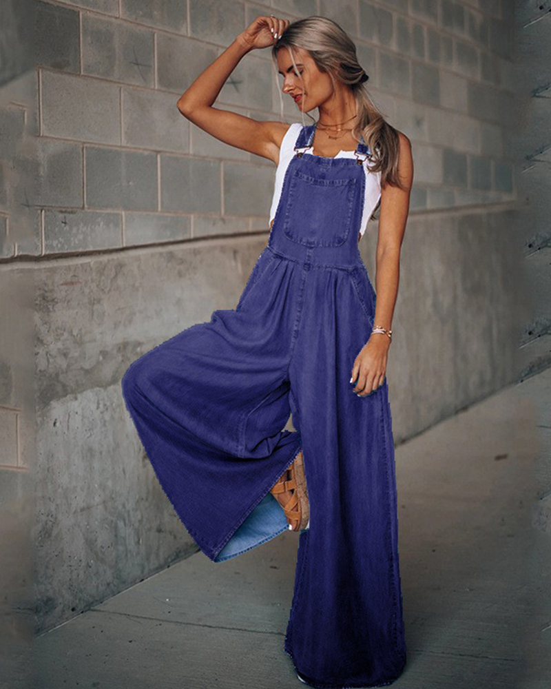 Wide Leg Denim Overalls