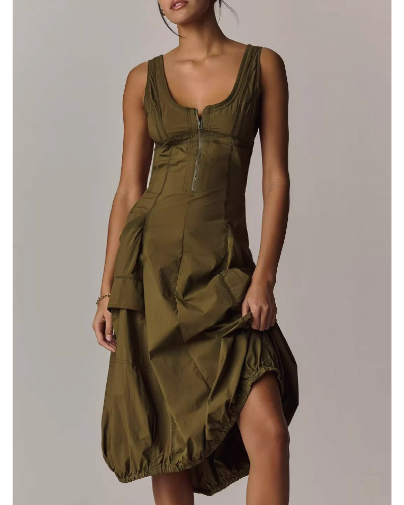Bubble-hem Midi Dress
