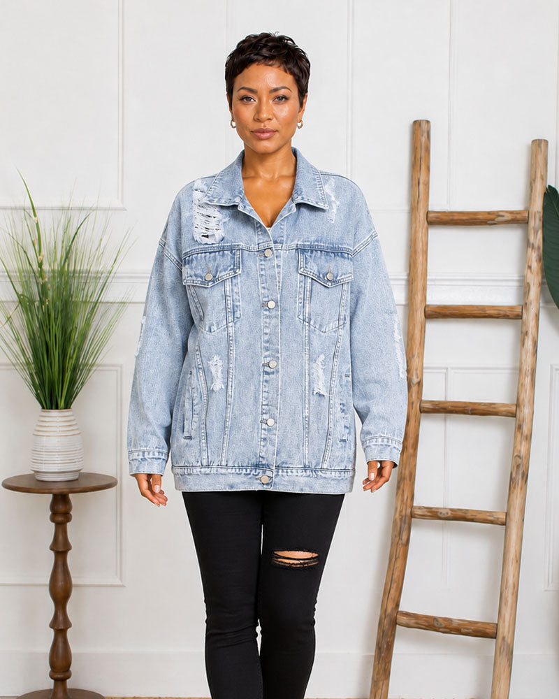 After Hours Distressed Denim Jacket
