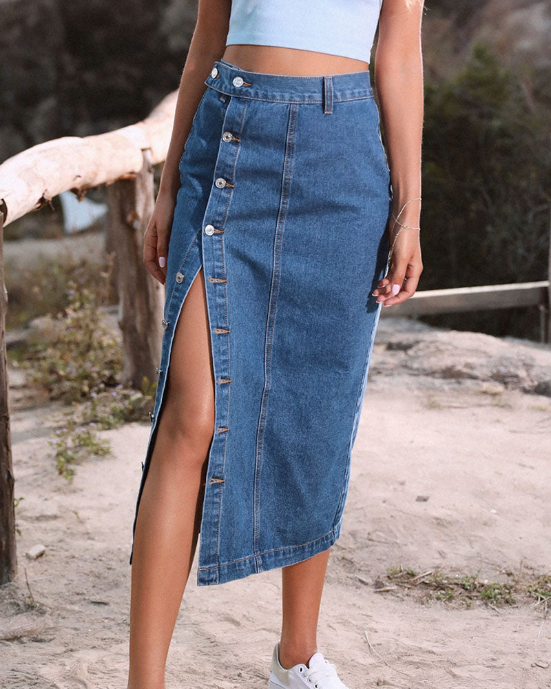 BUTTON DOWN DENIM SKIRT