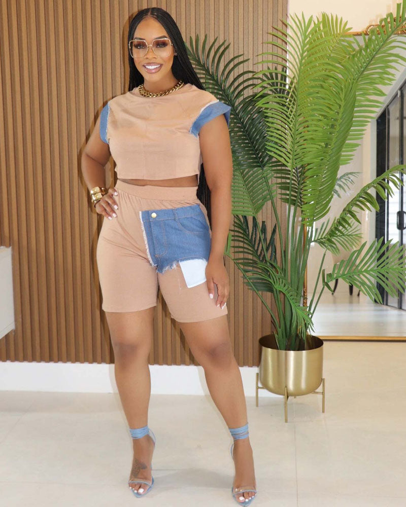 Layla Biker Denim Short Set