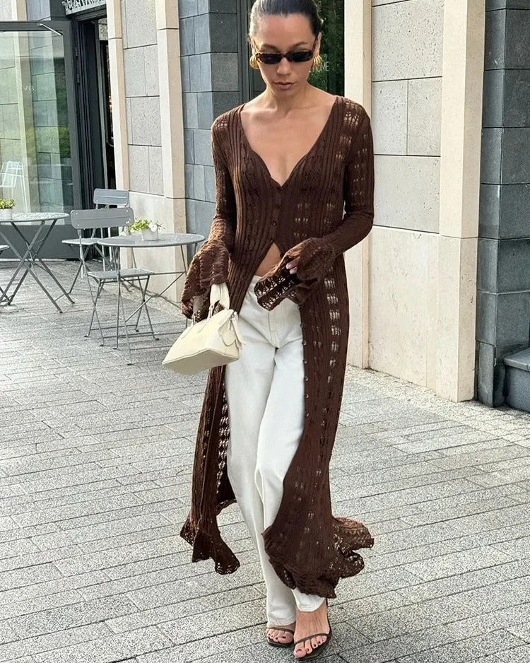 Boho Chic Long Cardigan with Buttons