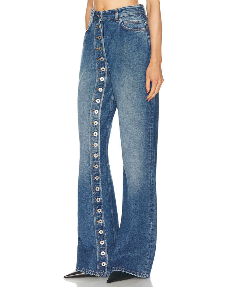 Button Wide-leg Jean