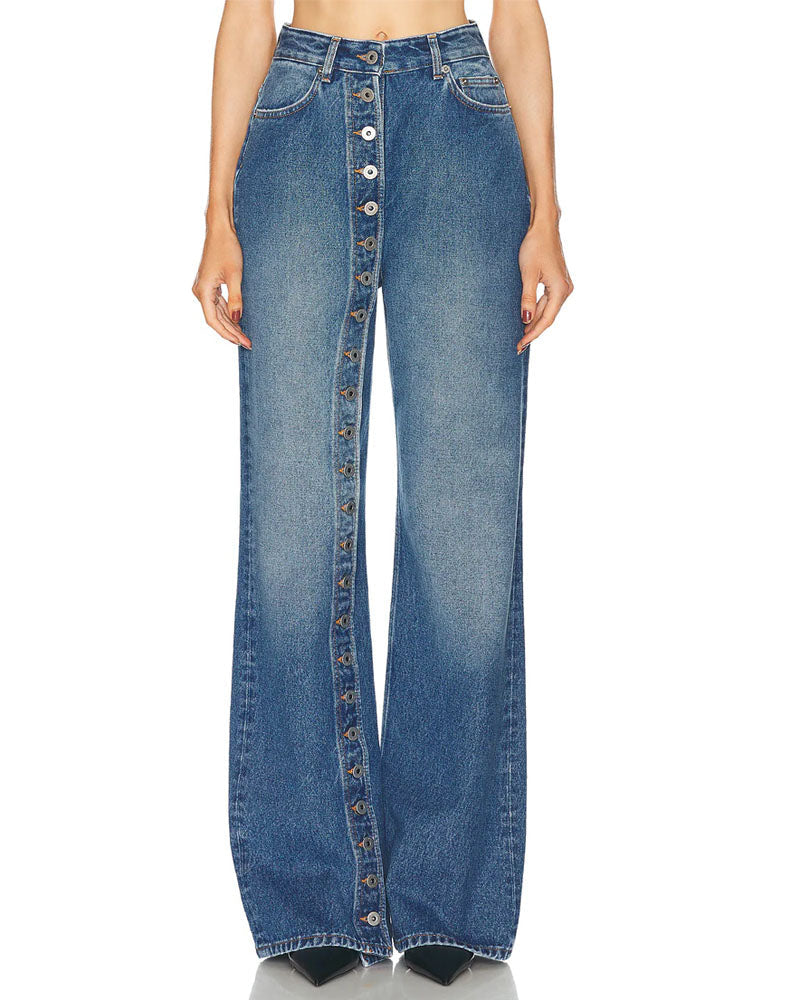Button Wide-leg Jean