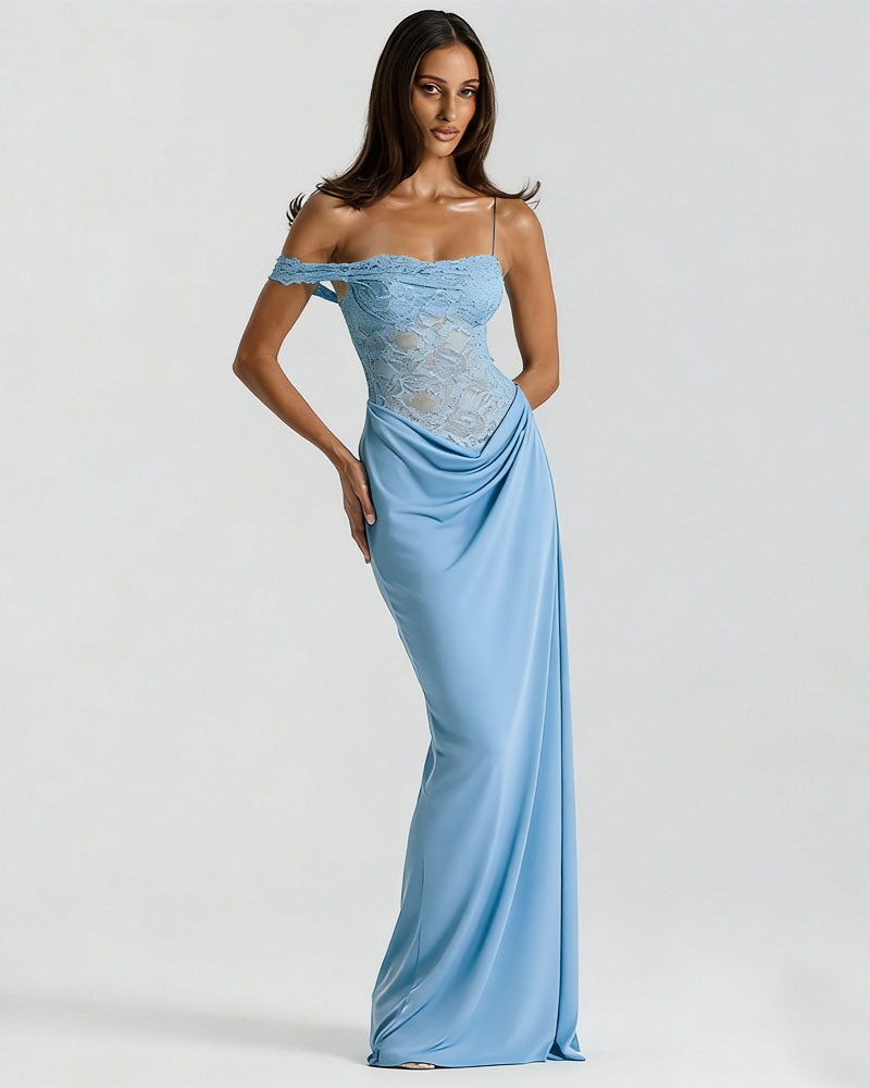 Cocoa Lace Drape Maxi Dress