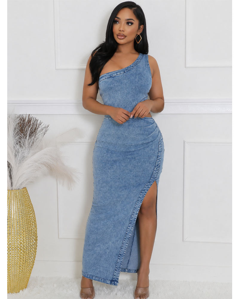 Contour Cutout Denim Maxi Dress