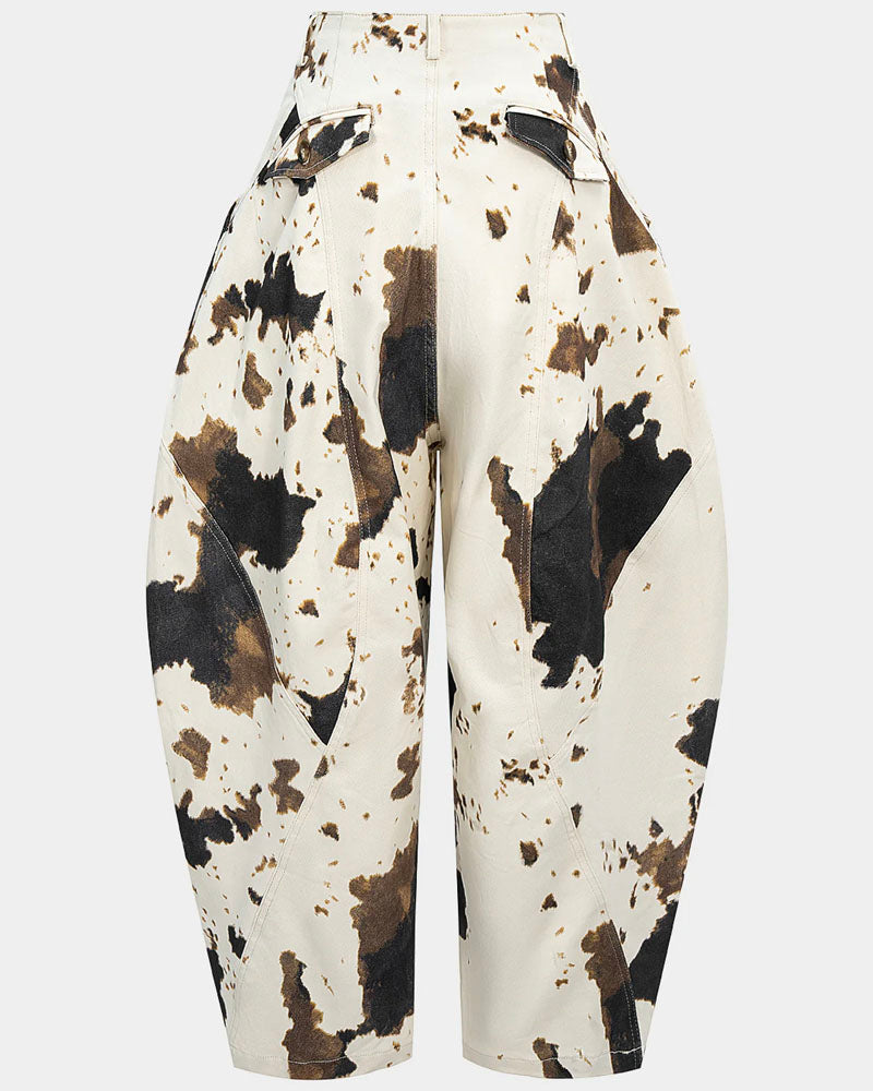 Cow Pattern Baggy Barrel Jeans