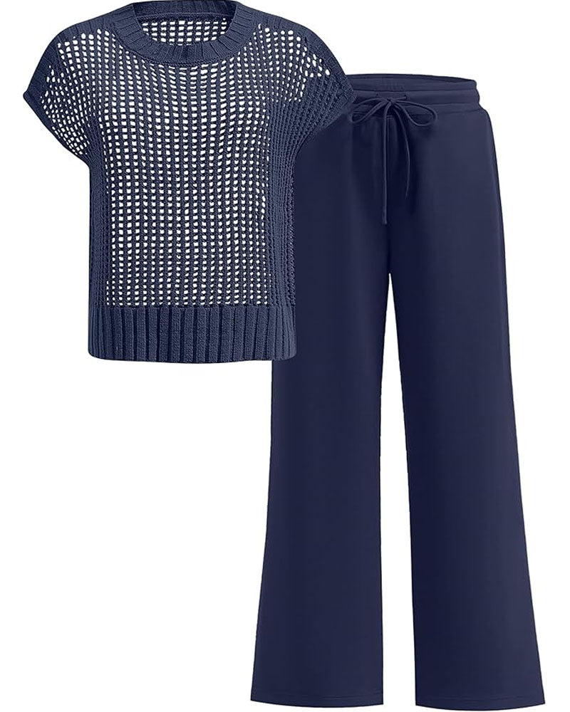 Crochet Top Wide Leg Pants Set