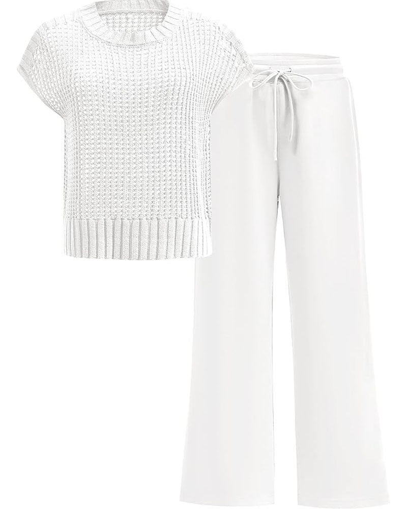 Crochet Top Wide Leg Pants Set