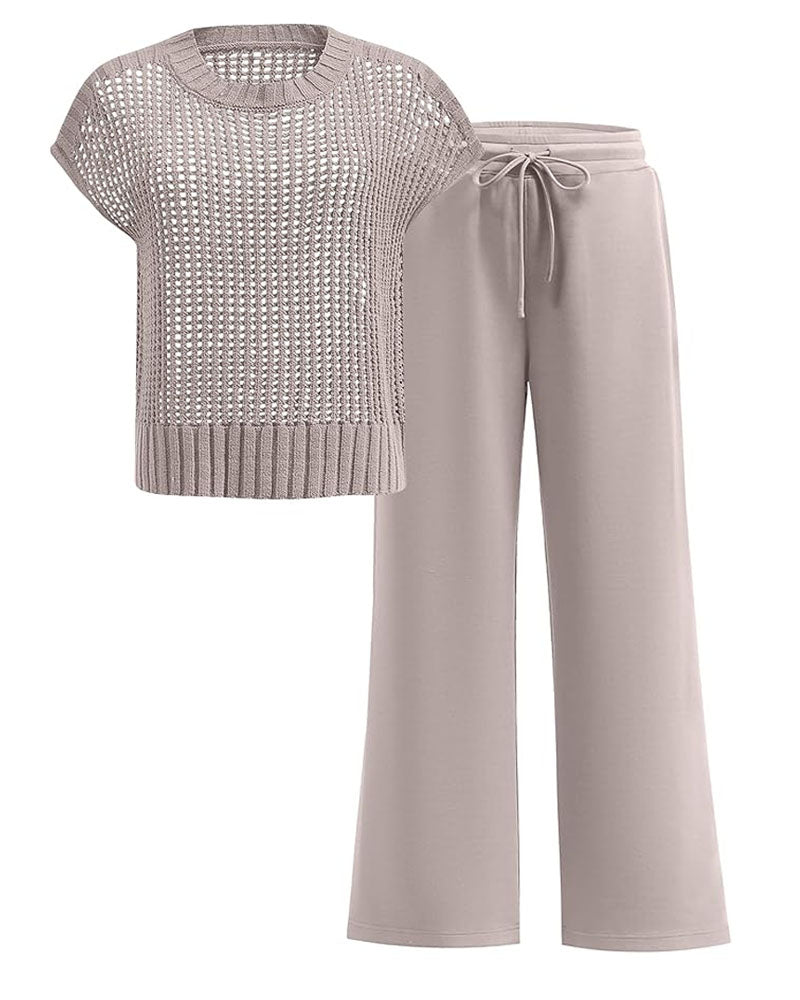 Crochet Top Wide Leg Pants Set