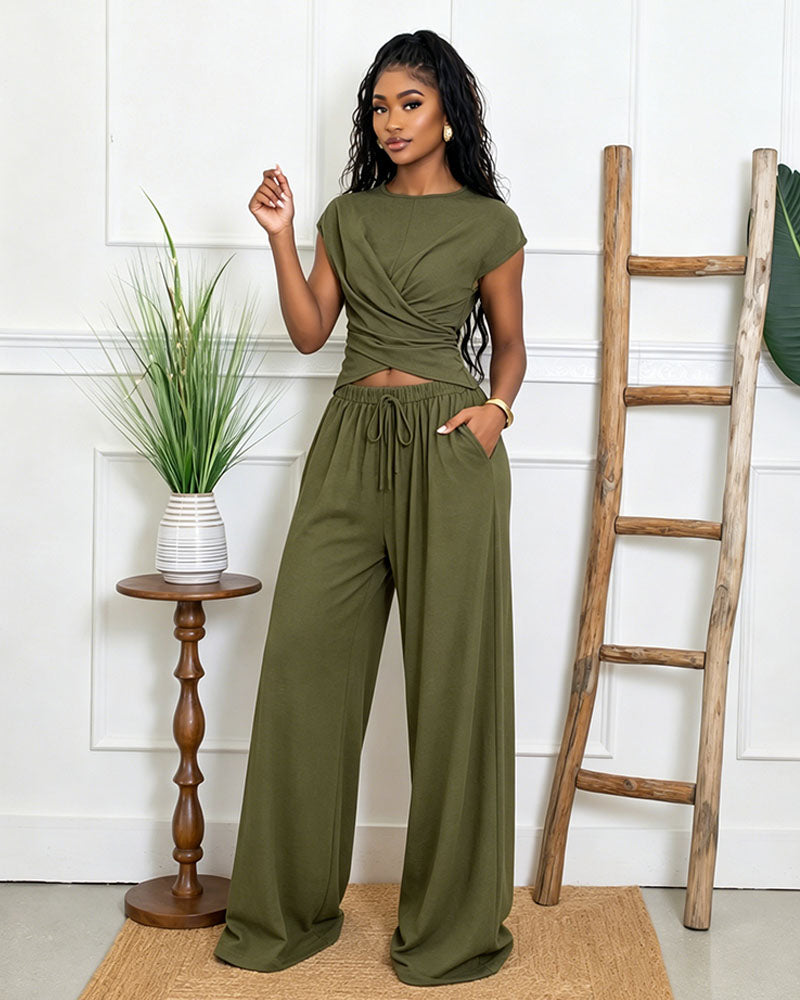 Crosscurrent Linen Wrap Pants Set