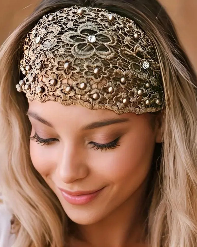 3pcs Crystal & Pearl Embellished Wide Headbands
