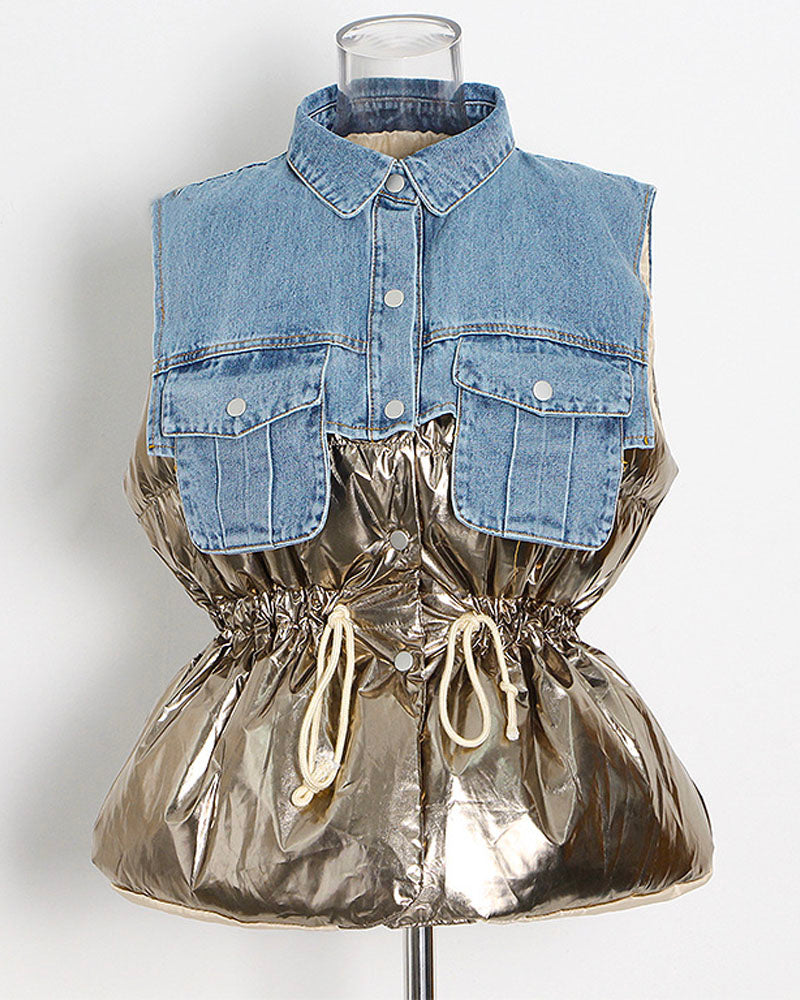 DENIM & SILVER PUFFER VEST