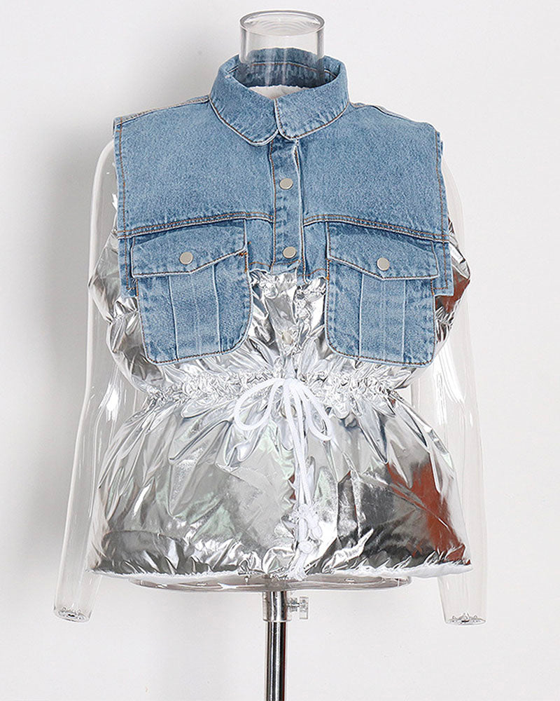 DENIM & SILVER PUFFER VEST