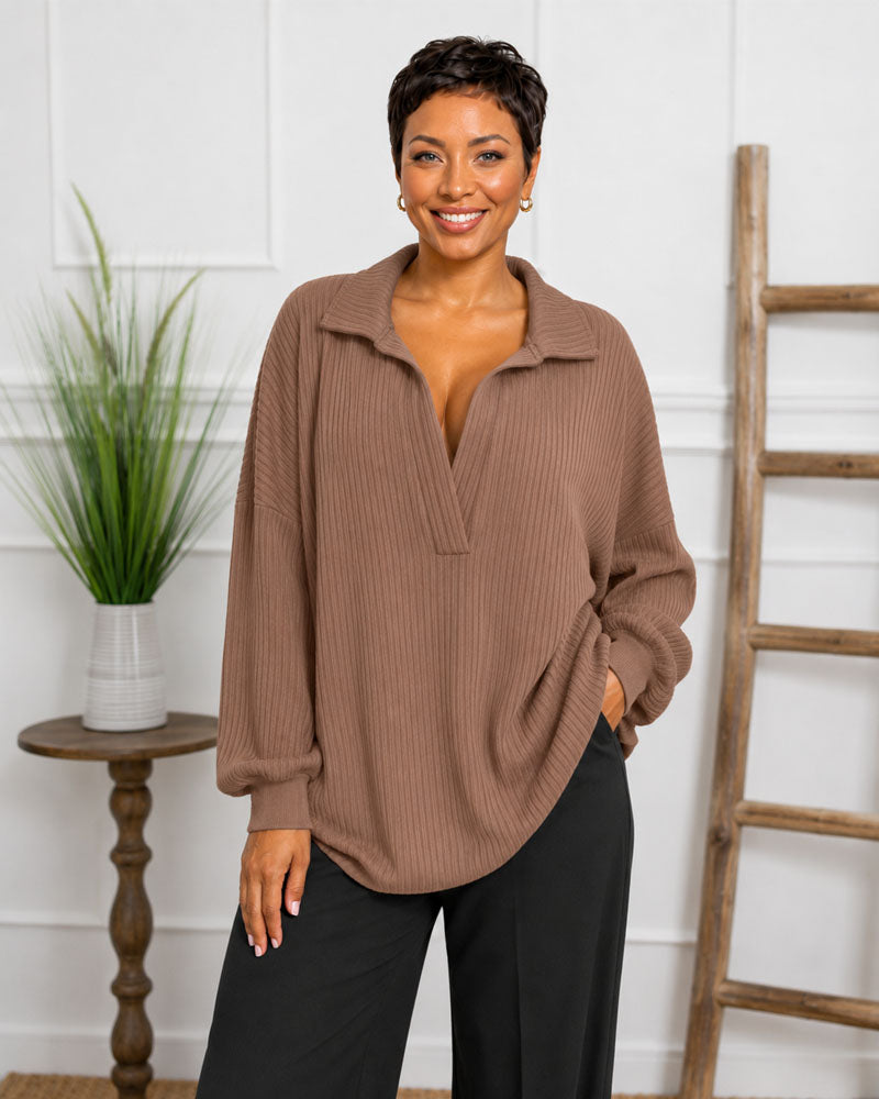 Deep Cut Collared Pullover