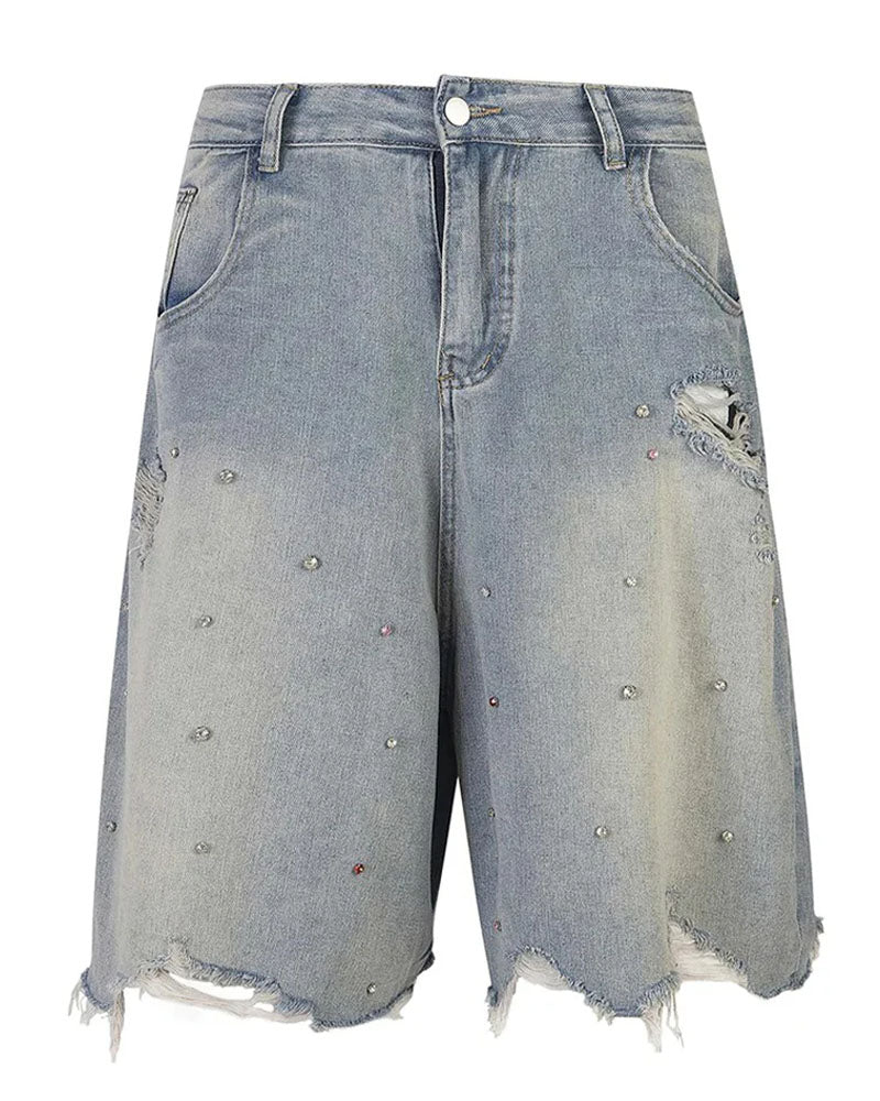Diamond Studded Denim Shorts