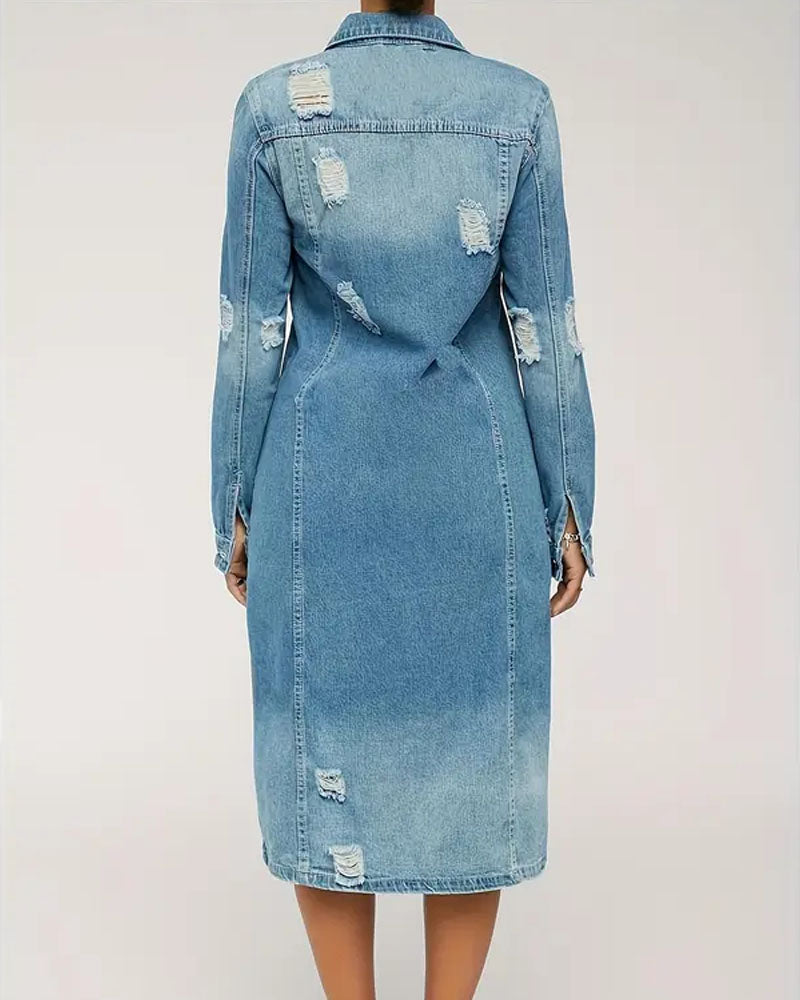Distressed Long Denim Jacket