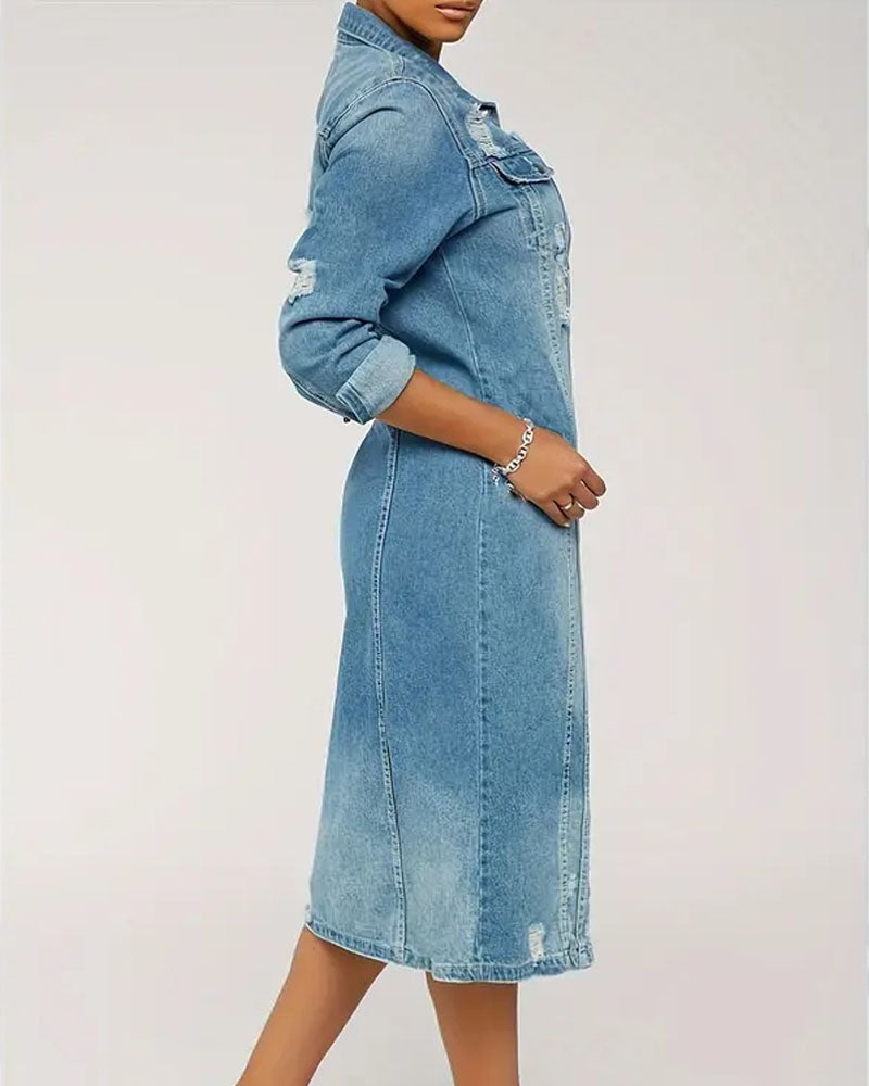 Distressed Long Denim Jacket