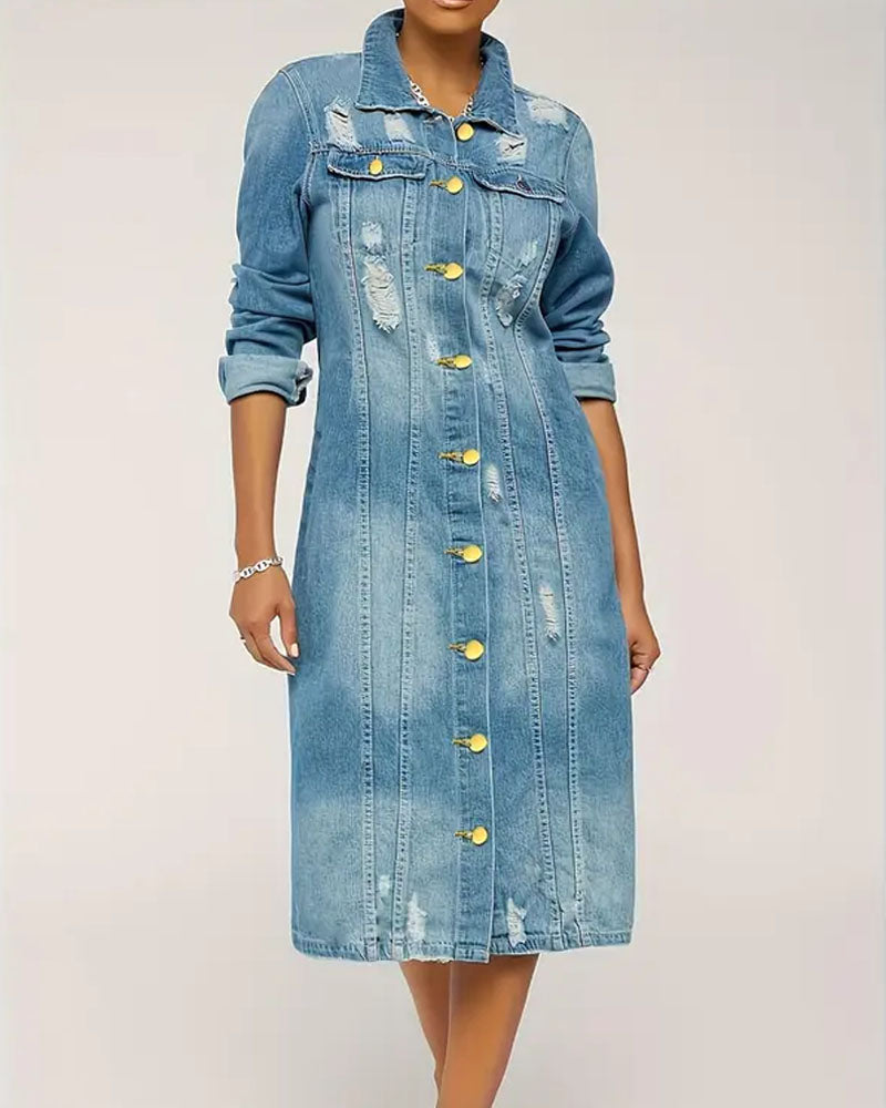 Distressed Long Denim Jacket