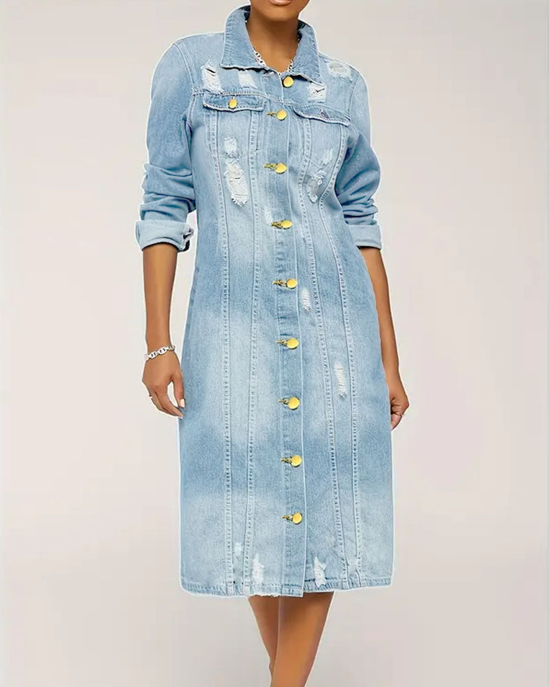 Distressed Long Denim Jacket