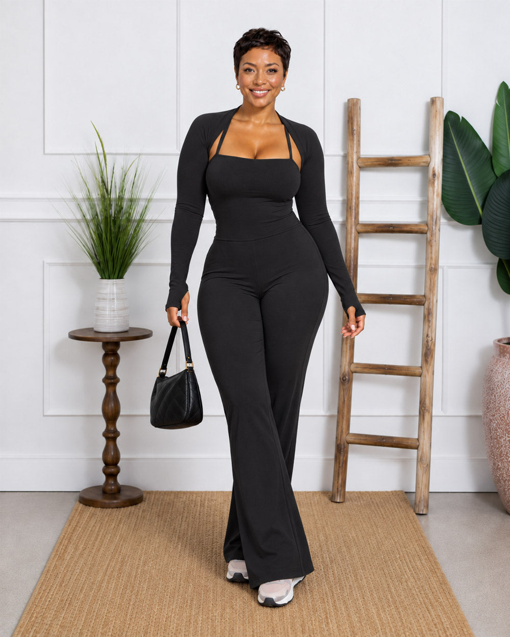Double Take Halter Flare Jumpsuit Set