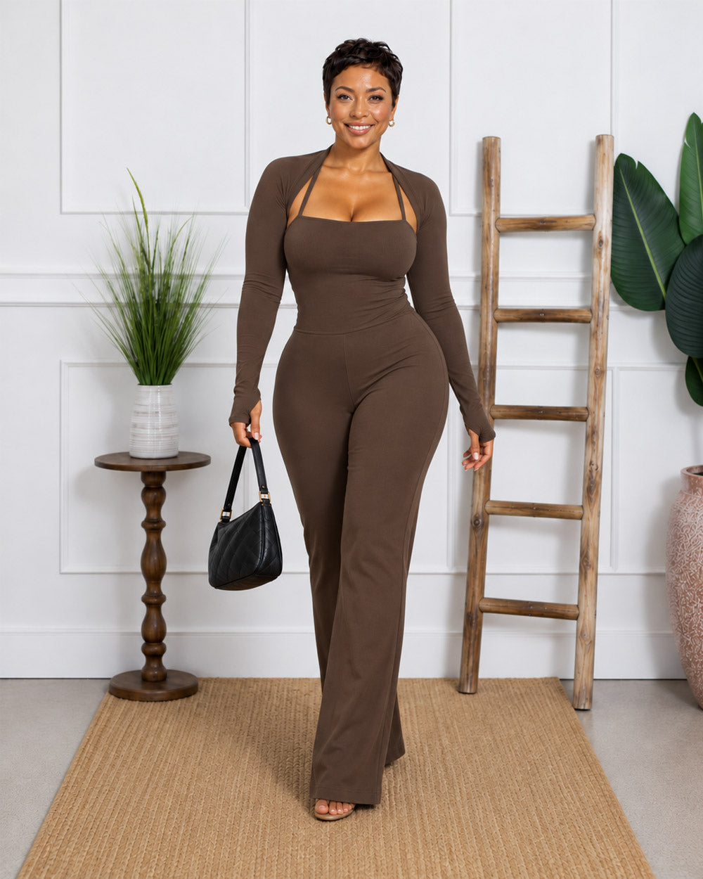 Double Take Halter Flare Jumpsuit Set