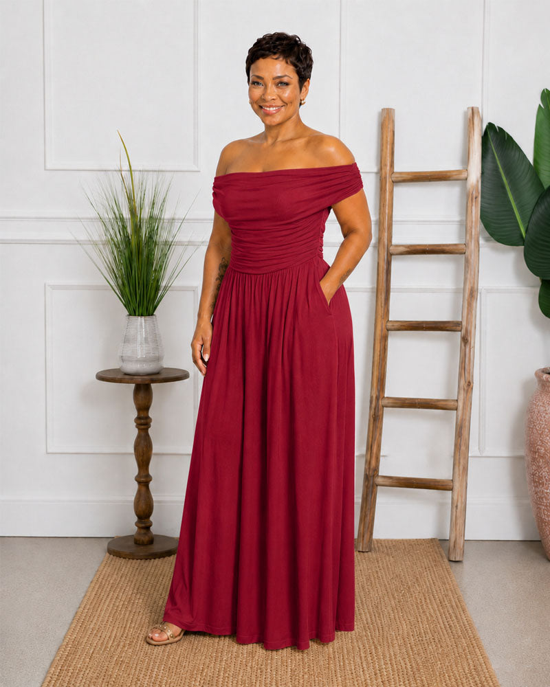 Double Layer Ruched Maxi Dress