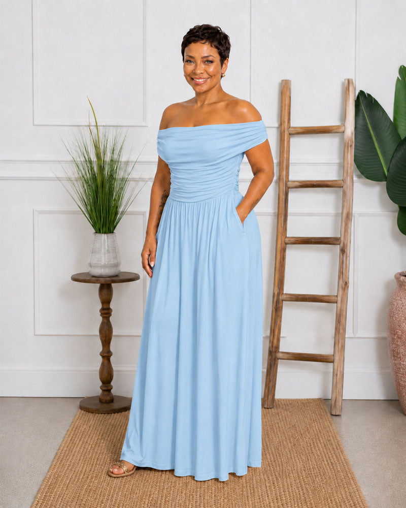 Double Layer Ruched Maxi Dress