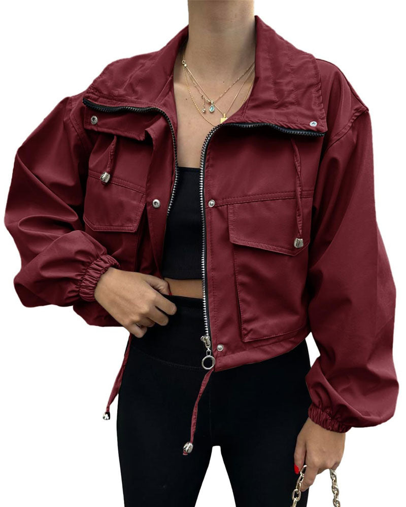 Drawstring Hem Zip Up Jacket